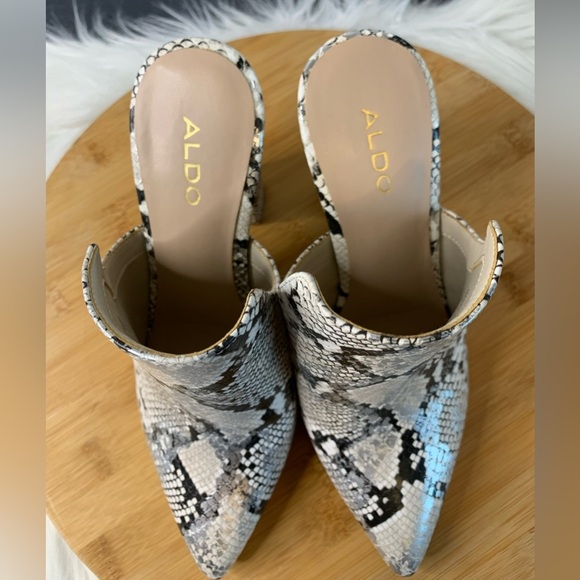 ALDO Black and Cream Snakeskin Mules - Picture 5 of 12